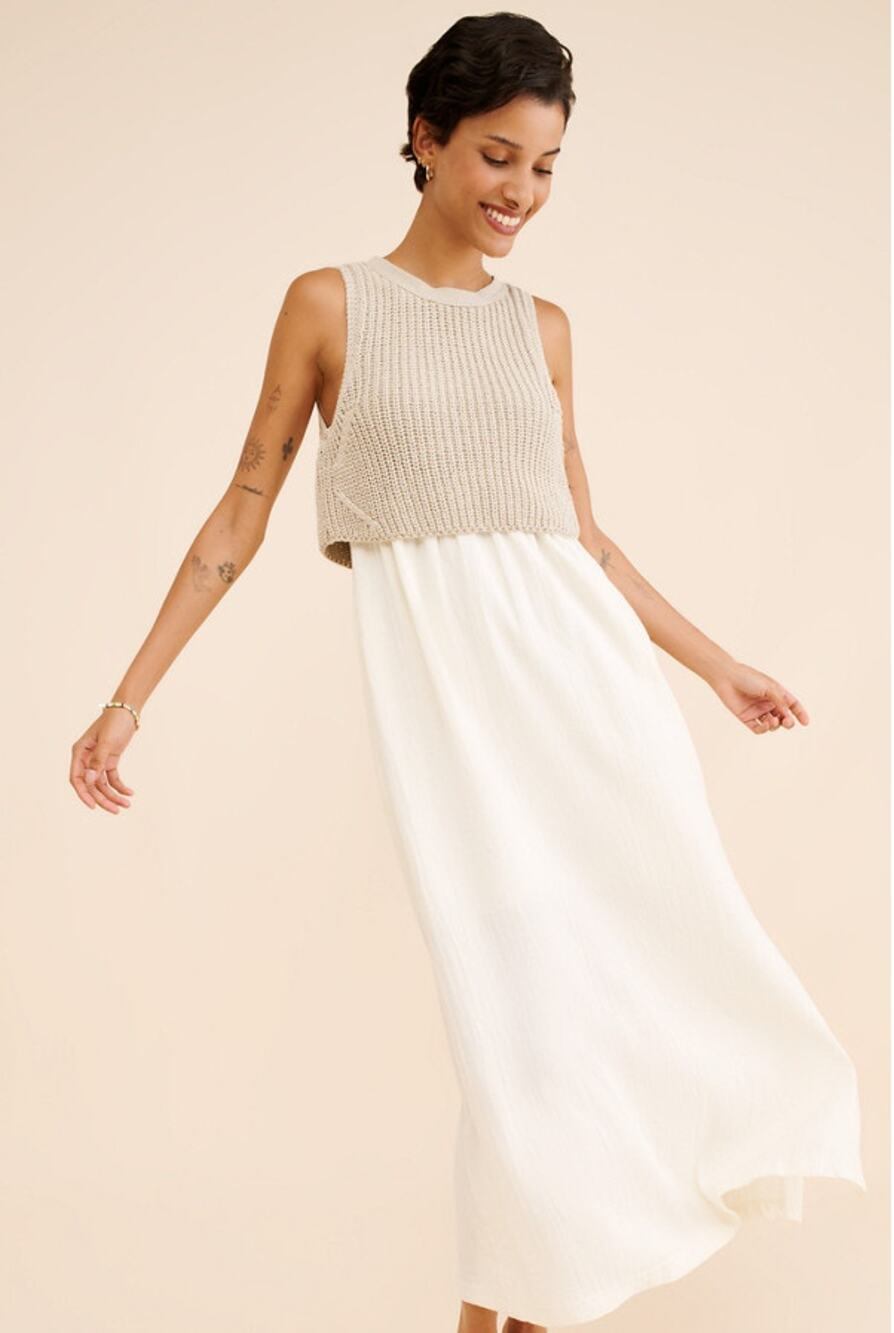 Moth x Anthropologie Sleeveless Sweater Twofer Maxi Dress Beige White Womens S